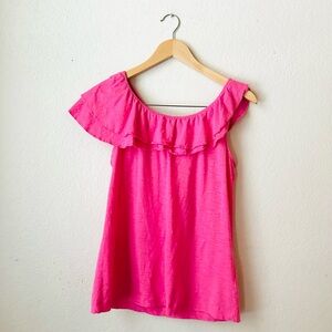 Lilly Pulitzer Pink 100% Pima Cotton Ruffle Off-Shoulder Top Size Large
